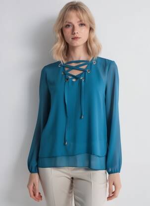 Blouse manches longues manches longues bleu QUATTRO femme