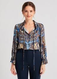 Blouse imprimé fantaisie manches longues bleu QUATTRO femme