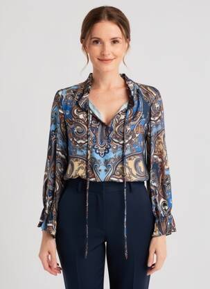 Blouse imprimé fantaisie manches longues bleu QUATTRO femme