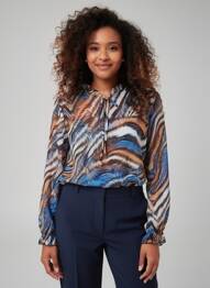Blouse imprimé fantaisie manches longues bleu QUATTRO femme