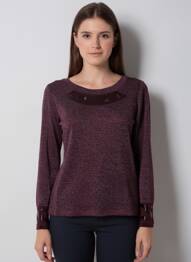 Pull col rond manches longues violet QUATTRO femme