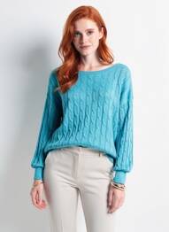 Pull col rond manches longues bleu QUATTRO femme