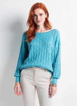 Pull col rond manches longues bleu QUATTRO femme