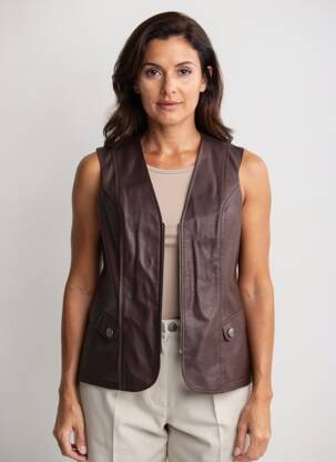 Veste simili cuir poches marron JUMFIL femme