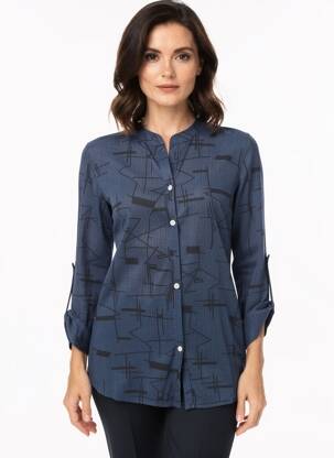 Chemisier imprimé fantaisie manches longues bleu QUATTRO femme