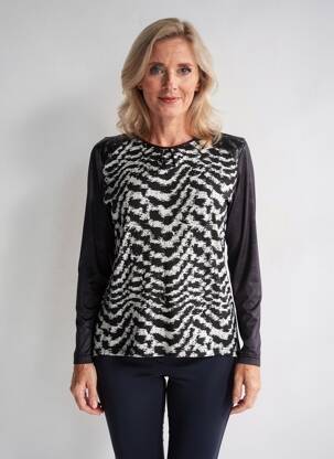 Top imprimé fantaisie manches longues noir QUATTRO femme