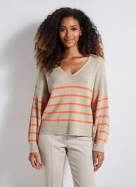 Pull col v manches longues beige QUATTRO femme