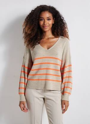Pull col v manches longues beige QUATTRO femme