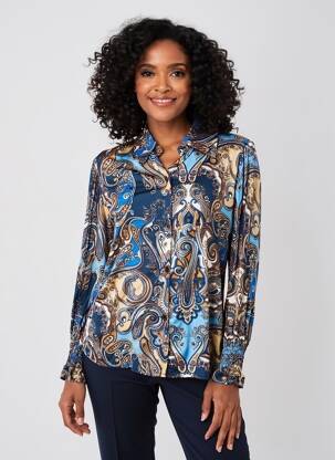 Chemisier imprimé fantaisie manches longues bleu QUATTRO femme