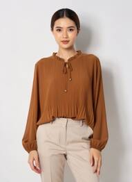 Blouse col rond manches longues marron QUATTRO femme