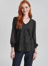 Blouse manches longues manches longues noir QUATTRO femme