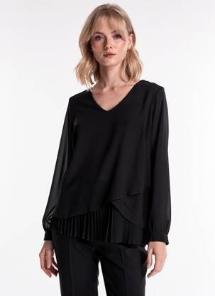 Blouse col rond manches longues noir QUATTRO femme