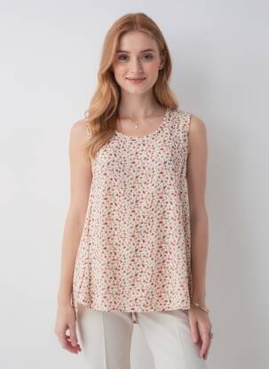 Top imprimé fantaisie sans manche beige G!OZE femme
