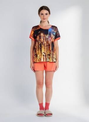 Pyjashort imprimé fantaisie orange REGLISSE femme