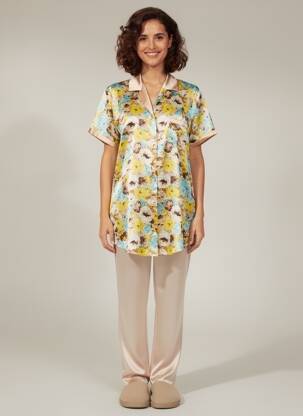 Chemise de nuit manches courtes jaune REGLISSE femme