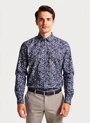 Chemise manches longues imprimé fantaisie bleu OLIVIER STRELLI homme