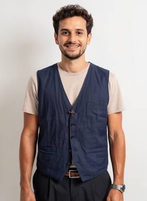 Gilet sans manche poches bleu MAISON WOOLIES homme