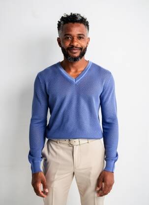 Pull col v manches longues bleu DIRK BIKKEMBERGS homme