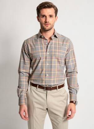 Chemise manches longues imprimé carreaux bleu CALIBAN homme