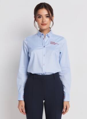 Chemisier coupe cintrée manches longues bleu MAISON WOOLIES femme