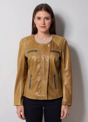 Veste en cuir coupe cintrée marron ROSE GARDEN femme