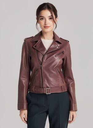 Veste en cuir coupe cintrée violet ROSE GARDEN femme