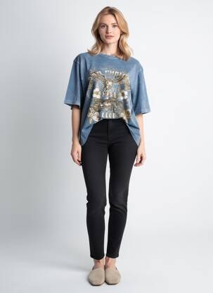T-shirt imprimé fantaisie manches courtes bleu ROSE GARDEN femme