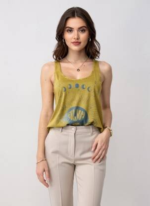 Débardeur col rond sans manche vert ROSE GARDEN femme