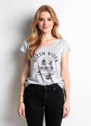 T-shirt imprimé fantaisie manches courtes gris D73 femme