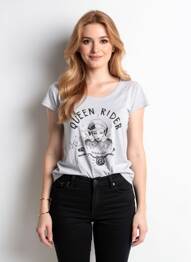 T-shirt imprimé fantaisie manches courtes gris D73 femme