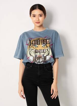 T-shirt coupe droite manches courtes bleu ROSE GARDEN femme