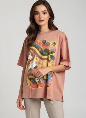 T-shirt imprimé fantaisie manches courtes orange ROSE GARDEN femme
