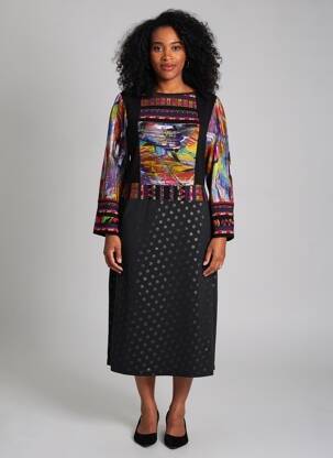 Robe mi-longue manches longues manches longues noir OLIVIER PHILIPS femme