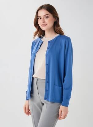 Gilet manches longues col rond bleu GEVANA femme