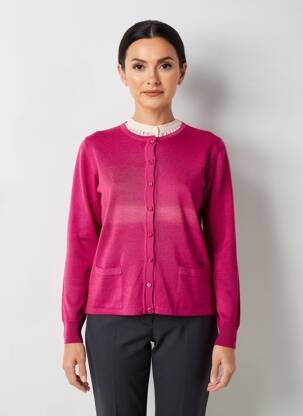 Gilet manches longues col rond rose GEVANA femme