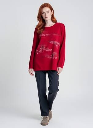 Pull coupe cintrée manches longues rouge GEVANA femme