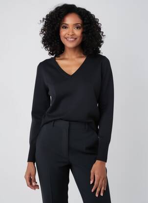 Pull col v manches longues noir SCORZZO femme