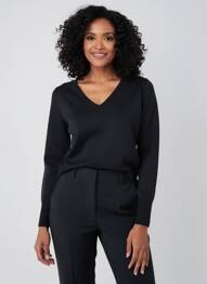 Pull col v manches longues noir SCORZZO femme