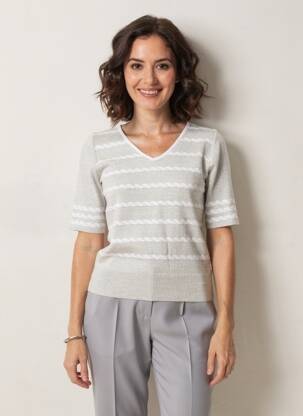 Pull tissage chiné manches courtes gris CHASSAGNARD femme