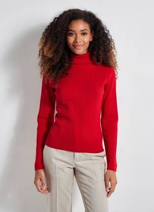 Pull col roulé tissage côtelé manches longues rouge FELINO femme