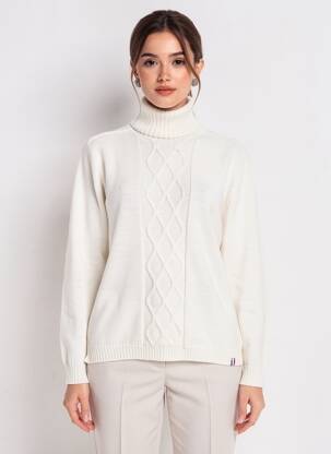 Pull col roulé stretch manches longues beige PULL & MAILLE femme