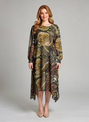 Robe longue imprimé fantaisie manches longues noir MAT. femme