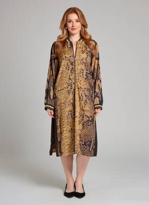 Robe mi-longue imprimé fantaisie manches longues noir MAT. femme