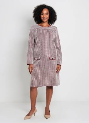 Robe mi-longue imprimé fantaisie manches longues rouge SENORETTA femme