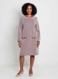 Robe mi-longue imprimé fantaisie manches longues rouge SENORETTA femme