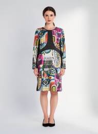 Robe mi-longue imprimé fantaisie manches longues noir OLIVIER PHILIPS femme