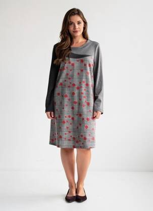 Robe mi-longue imprimé fantaisie manches longues gris SISTTER femme