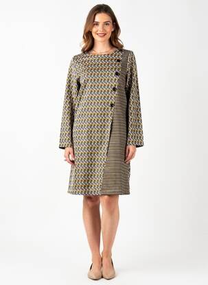 Robe mi-longue imprimé fantaisie manches longues gris SISTTER femme