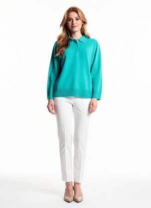 Pull coupe droite manches longues vert FELINO femme