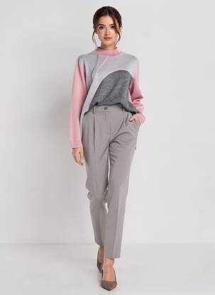 Pull coupe droite manches longues rose GEVANA femme